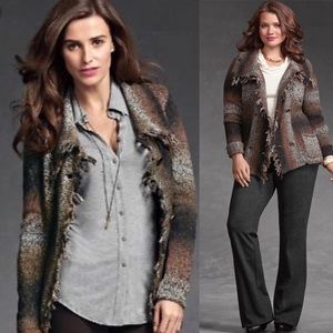 Cabi Frontier Fringe Cowl neck cardigan #903 Med